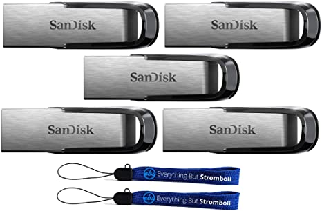 SanDisk Ultra Flair USB (5 Pack) 3.0 16GB Flash Drive High Performance Thumb Drive/Jump Drive SDCZ73-016G-G46 - with (2) Everything But Stromboli (tm) Lanyard