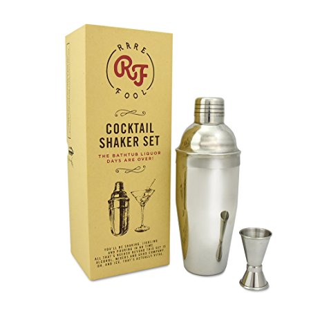 Professional Cocktail Shaker Set, Stainless Steel 2-Piece Bar Kit with Boston Cobbler Shaker, Double Jigger and Recipe eBook