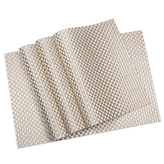 U'artlines PVC Placemats for Dining Table Stain-resistant Woven Vinyl Kitchen Placemat for Thanks Giving Holiday Vinyl Placemats Set of 4 (Clear White)