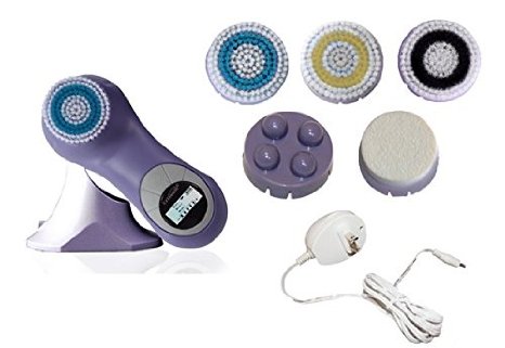 2016 Erisonic 1 Professional Skincare Face Cleansing Brush System for Women and Men - Face and Body Deep Pore Cleanser Scrub Brush - Microdermabrasion for Exfoliating and Pore Purifying - 5-in-1 Waterproof Face and Body Pore Minimizer and Acne Remover with LCD Screen and 3 Modes 5 Level Intensity 5 Brush Heads - Dark Purple