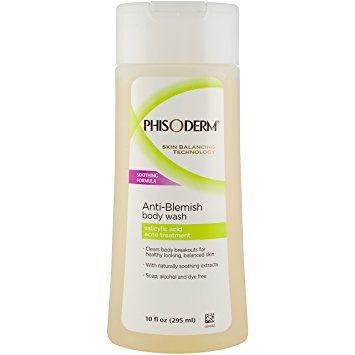 pHisoderm Anti-Blemish Body Wash 10 FL OZ, with 2% salicylic acid and naturally soothing extracts clears body breakouts, soap, alcohol and dye free
