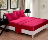 Honeymoon Satin 4PC Bedding Sheet Set Wrinkle Free Super Silky Soft Luxury Sheet and Pillowcase Sets - King Hot Pink