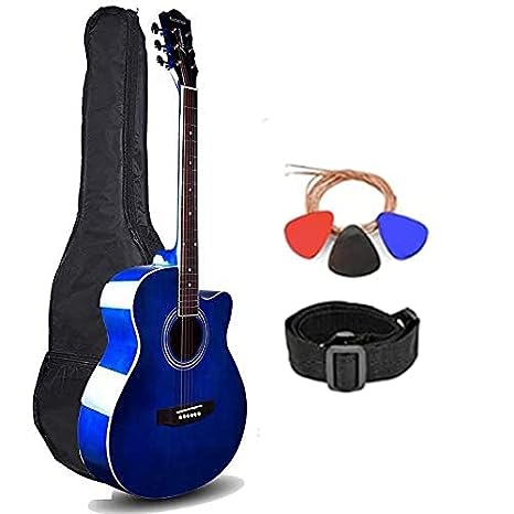 Kadence Frontier Acoustic Guitar 40" with Learning Course, Die cast keys, with Combo (Bag,strap,strings And 3 picks) (Blue, Acoustic)