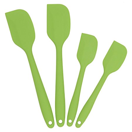 Cooptop Premium Silicone Spatula Set of 4 - 2 Large & 2 Small Heat Resistant Cooking Utensils - Steel Core Coated In Non Stick Silicone (Grass Green)