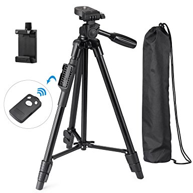 Eocean 50 Inch Aluminum iPhone Tripod, Video Tripod for Cellphone and Camera, Universal Tripod, with Wireless Remote & Cellphone Holder Mount for iPhone 8/8 Plus/X/7/7 Plus/Galaxy