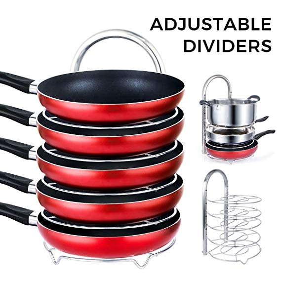 Lifewit Height Adjustable Pan Pot Organizer Rack, 5-Tier Cookware Holder for Cabinet Worktop Storage, 18/10 Stainless Steel