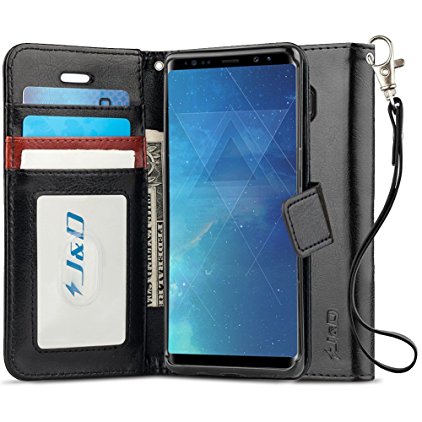 Galaxy Note 8 Case, J&D [RFID Blocking Wallet] [Slim Fit] Heavy Duty Protective Shock Resistant Flip Cover Wallet Case for Samsung Galaxy Note 8 - Black