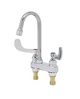 T&S Brass B-0892-01 Medical Faucet, Deck Mount, Rigid Gooseneck, Aerator, 4-Inch Wrist Action Handles