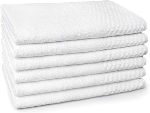 Kaufman - Premium White Deluxe Hilton Hand Towels, 17''x28'', Absorbent Towels for Gym, Hand, Spa, Beauty, 100% USA Cotton (6-Pack)
