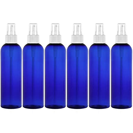 MoYo Natural Labs 8 oz Spray Bottles, Fine Mist Empty Travel Containers, BPA Free PET Plastic for Essential Oils and Liquids/Cosmetics (6 pack, Cobalt Blue)