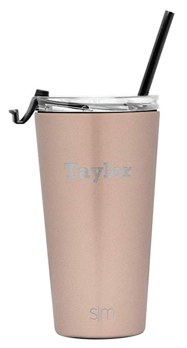 Simple Modern Personalized 16oz Classic Tumbler Mug with Clear Flip Lid & Straw - Coffee Vacuum Insulated Gift for Men and Women Beer Pint Cup - 18/8 Stainless Steel Water Bottle -Rose Gold