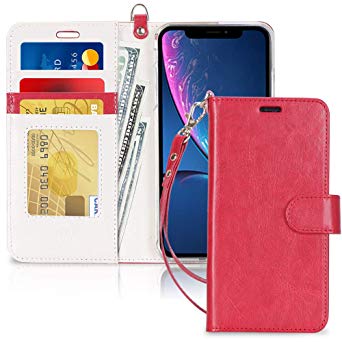 FYY Case for iPhone Xs Max (6.5") 2018, [Kickstand Feature] Luxury PU Leather Wallet Case Flip Folio Cover with [Card Slots] [Wrist Strap] for Apple iPhone Xs Max (6.5") 2018 2018 Red