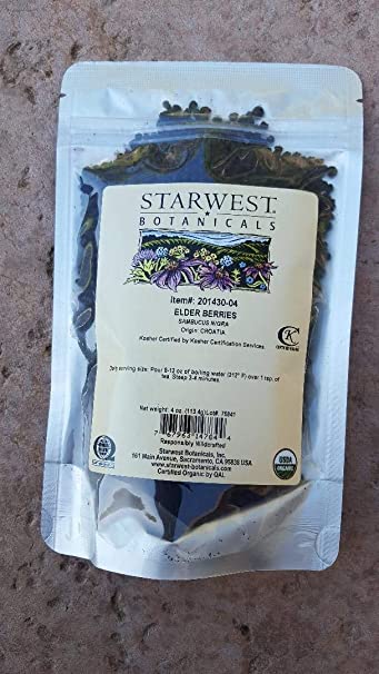 Starwest Botanicals Elderberries (Sambucus nigra) - Whole Wildcrafted - 4 Ounce Package