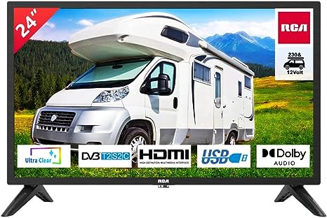 RCA RB24H2CU 24" inchFreeview HD TV DVB-T2/C/S2 Dolby Digital Audio, LED Backlighting Display, HDMI VGA PC SCART USB Travel Small TV for Motorhome and Campervan,Caravans,12 Volt