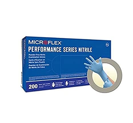 Microflex PN-290-M-Box Performance Series Exam Gloves, Nitrile, PF, Latex-Free, Textured Fingers, Blue, Medium (Pack of 200)