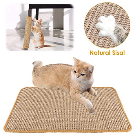 Slowton Cat Scratcher Mat, Natural Sisal Woven Rope Scratching Pad for Cat Grinding Claws & Protecting Carpet Rug Furniture, Durable Anti-Slip Floor Cat Playing Sleeping Scratch Toy (15.7 x23.6 in) (Khaki)