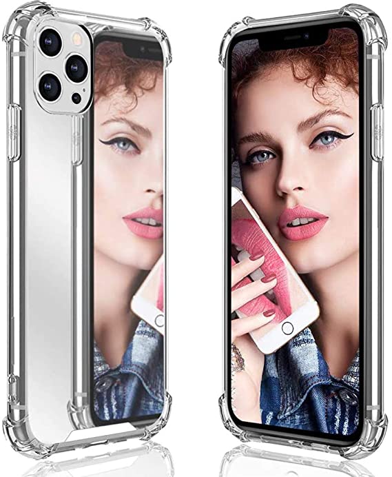 Ownest Compatible with iPhone 12 Pro Max Case for Girls Women Cute Stylish with Glitter Ultra-Thin Mirror TPU PC Back Protective Silicone Slim Shockproof Case for iPhone 12 Pro Max 6.7"-Silver