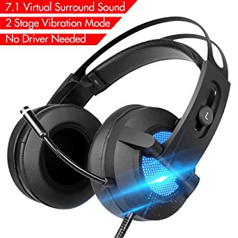 Gaming Headset 7.1 Surround Stereo Sound Gaming Headphone with Mic Noise Isolating & Vibration Mode & Breathing LED Light Over the Ear USB Gaming Headphones for PC/Mac/ Laptop Gamers by Dotstone