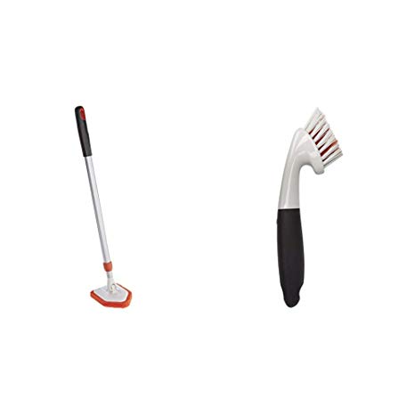 OXO Good Grips Extendable Tub and Tile Scrubber - Multi-Coloured & Good Grips Grout Brush