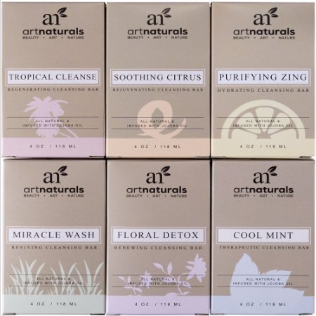 Art Naturals 6 Piece Soap Bar Set 4.0 oz Each | 100% Natural & Infused with Jojoba Oil - Best for all Skin Types, Body & Face, Men & Women (Tea tree, Lavender, Eucalyptus, Lemon, Grapefruit & Orange) ...