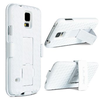 ULAK Galaxy S5 Case Belt Clip Case Hard -Resistant Hybrid Dual Layer Holster Kickstand Cover for Samsung Galaxy SV I9600 (White)