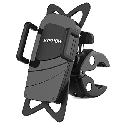 EXSHOW Bike Motorcycle Phone Holder with Safety and Full Rotation for iPhone 7plus/7/6s/6 Plus/5s/4,Samsung Galaxy S4/5/6/7/8,Note 2/3/4/5/6/7,LG,HTC and All the 3.5-6 inches Phones and GPS