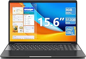 SGIN 15.6 Inch Laptop, Laptops Computer with 8GB DDR3 512GB SSD I3 Processor (up to 2.0 GHz), Mini HDMI, Wi-Fi 5, 7000mAh, Numeric Keypad, Type-C, USB3.0, Bluetooth4.2(Black)