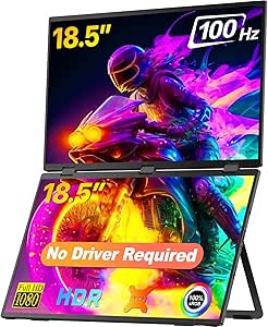 EVICIV Ecran Portable 18.5'' 100Hz Double Moniteur Portable Empilé Pliable Ecran, 1080P 100% sRGB ΔE&lt;2 Étendre Triple écran avec Rotation Automatique à 180°, Compatibilité VESA(Aucun Pilote requis)