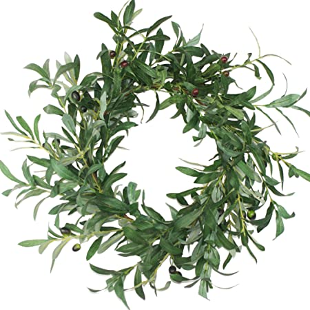 Delicaft Silk Green Leaves Wreath - 18" Spring Wreath for Front Door Wall Window Party Décor, All Seasons Decor (Green)