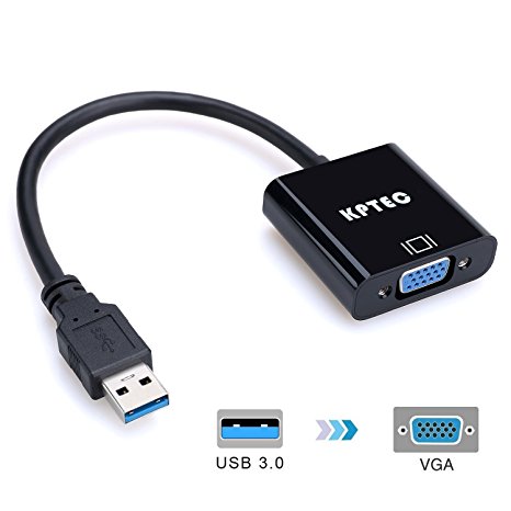 KPTEC 1080p USB 3.0 to VGA Adapter, External Video Card Multi Monitor Cable for PC Laptop Windows - Black