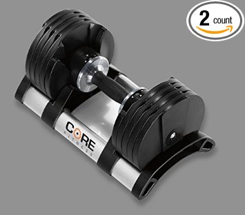 Adjustable Dumbbell Weight Set By Core Fitness - Affordable Dumbbells - Adjustable Weights - Space Saver - Weights - Dumbbells For Your Home -