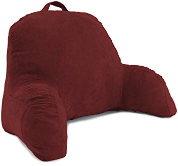 Deluxe Comfort Microsuede Bed Rest - Reading and Bedrest Lounger - Sitting Supprt Pillow - Soft But Firmly Stuffed Fiberfill - Backrest Pillow With Arms, Red