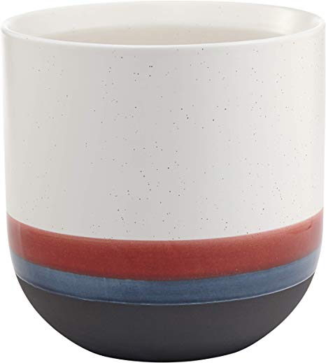 Rivet Westline Modern Indoor Outdoor Hand Painted Stoneware Planter Flower Pot, 10"H, Red White Blue Black