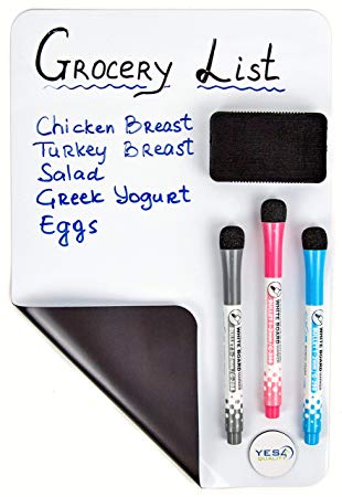 Magnetic Dry Erase White Board Sheet for Kitchen Fridge 12“x8“ – New Stain Resistant Technology – Small Refrigerator Whiteboard Organizer and Planner - Includes 3 Markers and Big Eraser with Magnets
