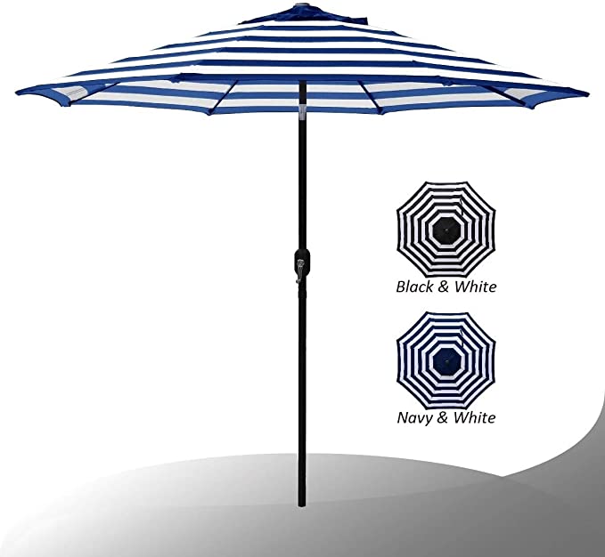 Overstock Maypex 9 Feet Stripe Crank and Tilt Market Umbrella - Royal/White