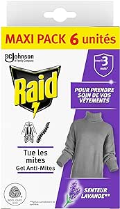 Raid Anti-Mites Gel Senteur Lavande Maxi Pack 6 Unites - Certification Woolmark