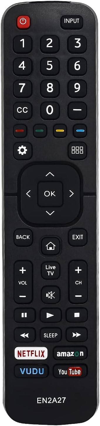 Remote Control EN2A27 for Hisense Smart TV 55H6B 50H7GB 40H5C 43H5C 43H7C 50H5C 50H6C 50H7C 50H7GB1 50H8C 55H5C 55H7B 55H7C 55H8C 55H9B2 65CU6200 65H10B with Netflix Amazon VUDU YouTube Keys