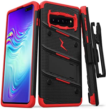 ZIZO Bolt Series Samsung Galaxy S10 5G Case | Military-Grade Drop Protection w/Kickstand Bundle Includes Belt Clip Holster Lanyard 6.7 - Black & Red