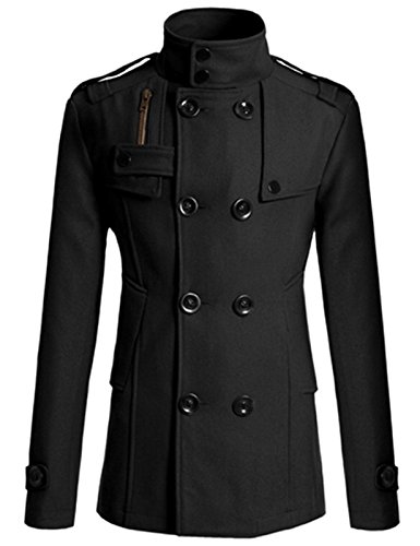 Paul Jones® Men's Jackets Slim Fit Double Breasted Half Trench Coat Black Grey Blue