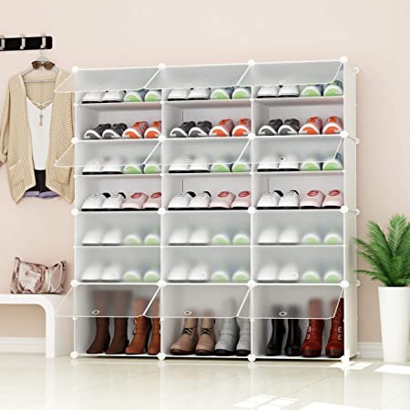 JOISCOPE Portable Shoe Storage Organzier Tower, Modular Cabinet for Space Saving, Ideal Shoe Rack for Shoes, Boots, Slippers (White,3x7-tier)