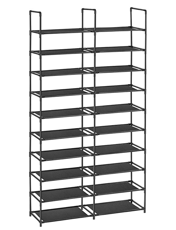 Shoe Organizer 50 Pair Shoe Rack, ORAF Shoe Tower Cabinet with Waterproof Dust Proof, Tight Connection Adjustable, Non-woven Fabric, 10 Tiers, Black