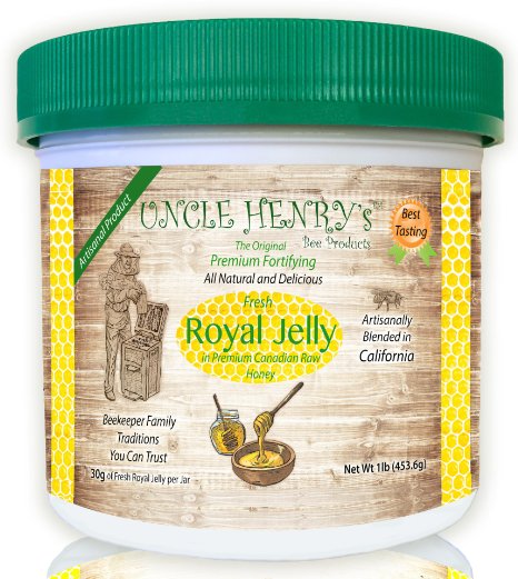 #1 Best Tasting Royal Jelly, Premium Fresh Farmers Market Quality. Big 1lb Double-Sealed Artisan California Product Creamy Raw Honey from Canada. Original Green Lid "You'll Love it" Henry's Guarantee
