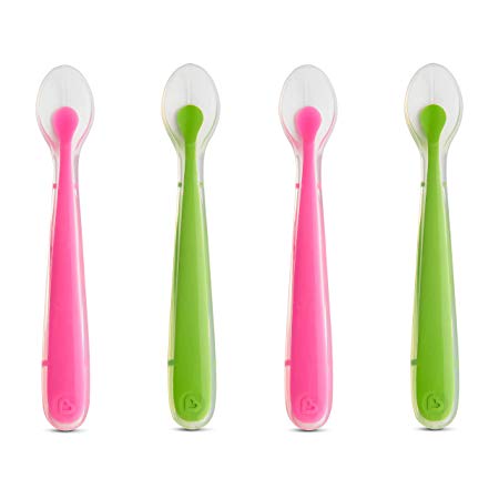 Munchkin Gentle Silicone Spoons, Pink/Green, 4 Pack