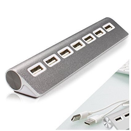 MUMENG High Speed USB 20 Hub 7-Port Portable Aluminum Hub with 60cm USB 20 Cable Silver