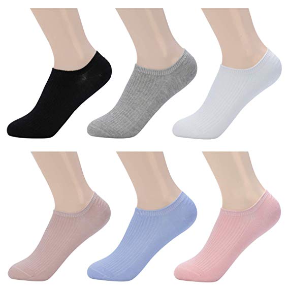 Casual No Show Socks Women Non Slip- Knitted Cotton Ankle Socks Invisible Sneakers Flat Liner Socks 6 to 12 Pairs