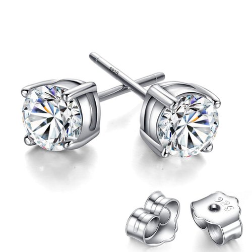 Freeman Jewels Sterling Silver Rhodium Plated Round Cut Cubic Zirconia Stud Earrings for Girls