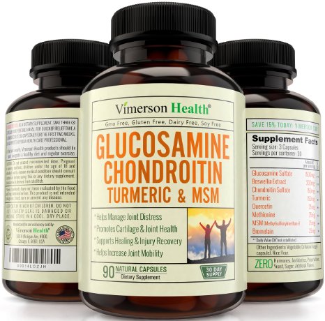 Glucosamine Chondroitin Turmeric MSM Boswellia & More Joint Pain Relief Supplement. Best Anti-Inflammatory and Antioxidant Pills by Vimerson Health. All Natural, Non-Gmo and Made in USA