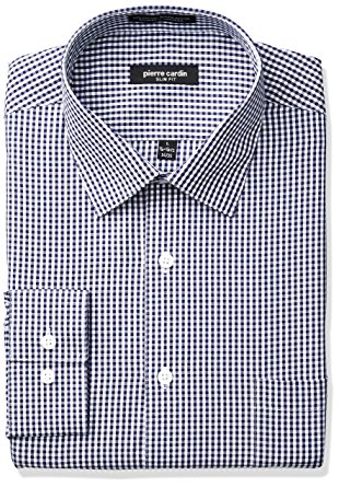 Pierre Cardin Men's Plaid Or Check Slim Fit Semi Spread Collar Dress Shirt