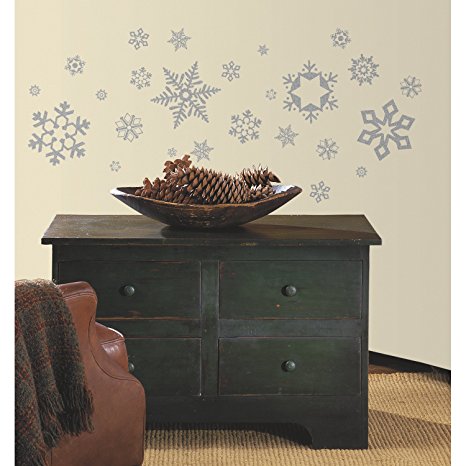 RoomMates RMK1413SCS Glitter Snowflakes Peel & Stick Wall Decals, 47 Count