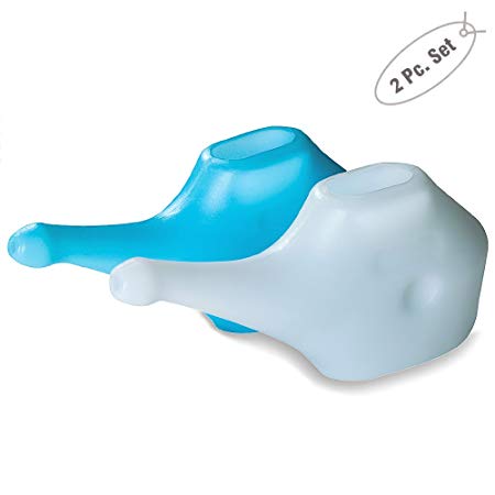 Economy, Light-Weight Neti Pot - Handy, Compact and Travel Friendly-White (2 Pieces (White, Blue))